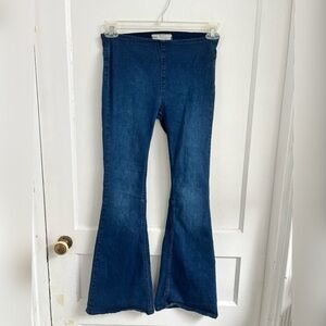 Free People Penny Pull-On Flare Jeans Mid-Rise Bell Bottoms, Size 27, Rich Blue